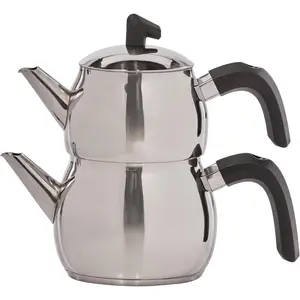 Belinay Teapot Set Silver Black, Medium Teapot, 18/10 Stainless, Teapot/Lid (1 lt, 2.20 lb), Tea Kettle (1.6 lt, 3.5 lb), Suitable for Induction