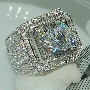 5-12 White Golden Iced Out HipHop Engagement Rings CZ Pinky Men Women Full Crystal Ring