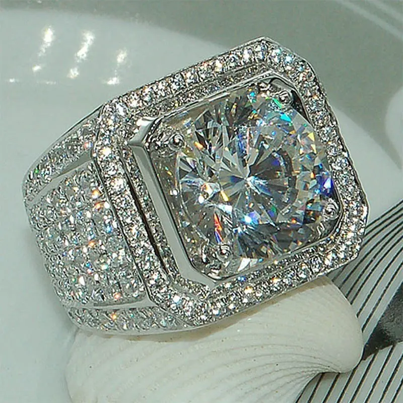 5-12 White Golden Iced Out HipHop Engagement Rings CZ Pinky Men Women Full Crystal Ring
