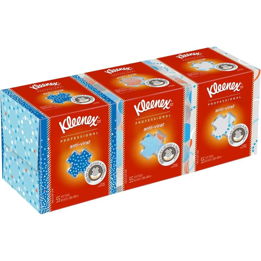 Kleenex® Professional Anti-Viral Facial Tissue, Bulk (21286), 3-Ply, White, Upright Facial Tissue Cube Boxes for Business (55 Tissues/Box, 4 Bundles of 3 Boxes/Case, 12 Boxes/Case, 660 Tissues/Case)