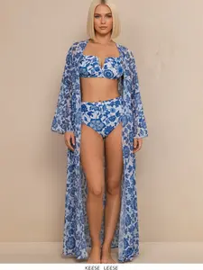 Women's Fashion Tankini Flower Print Three-Piece Set