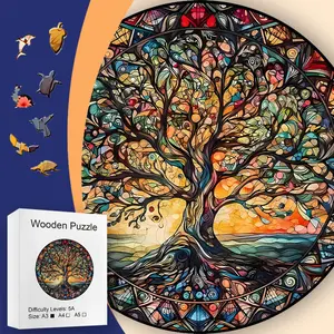 New Colorful Tree of Life Boxed Wooden Jigsaw Puzzle, High-Difficulty Challenge, Suitable for Company Gatherings, Family Gatherings, Fun Activity