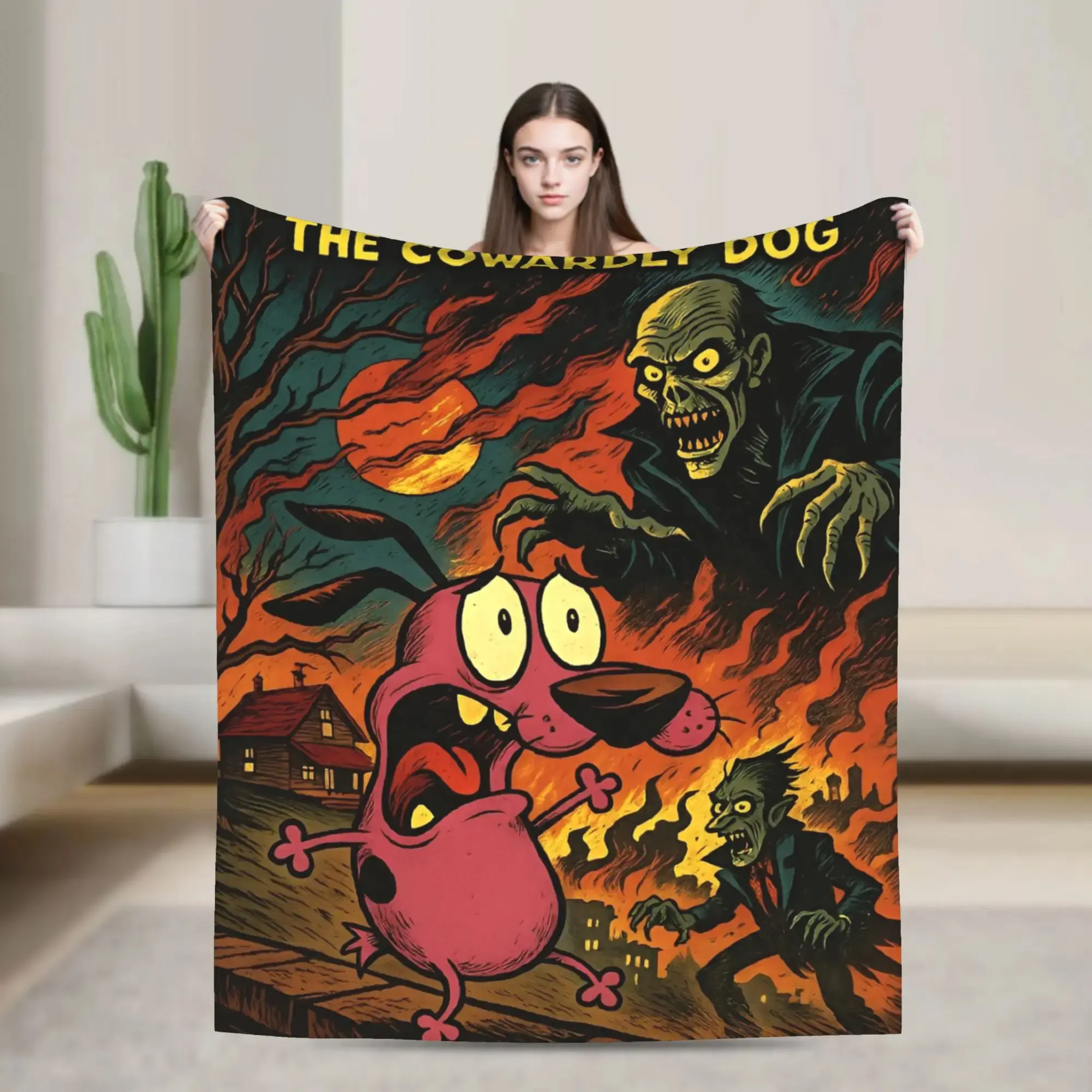Courage the Cowardly Dog Flannel Fleece Blanket - Lightweight, Cozy Throw, Soft Warm Bedding for Bedroom, Custom Quality Bedspread Gift, Lightweight Blanket, Cozy Blanket Throw