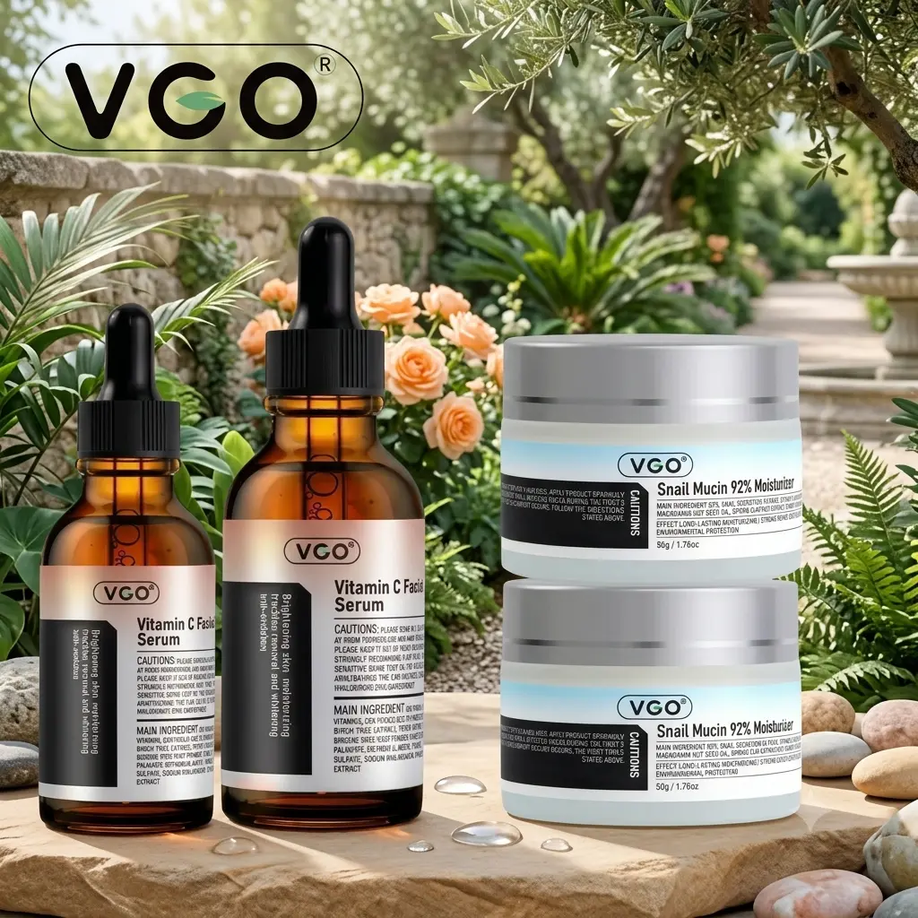 VGO Daily Face Care Set with Vitamin C Facial Serum & Snail Mucin Cream for Smooth Skin - Lightweight Morning & Evening Routine for All Skin Types