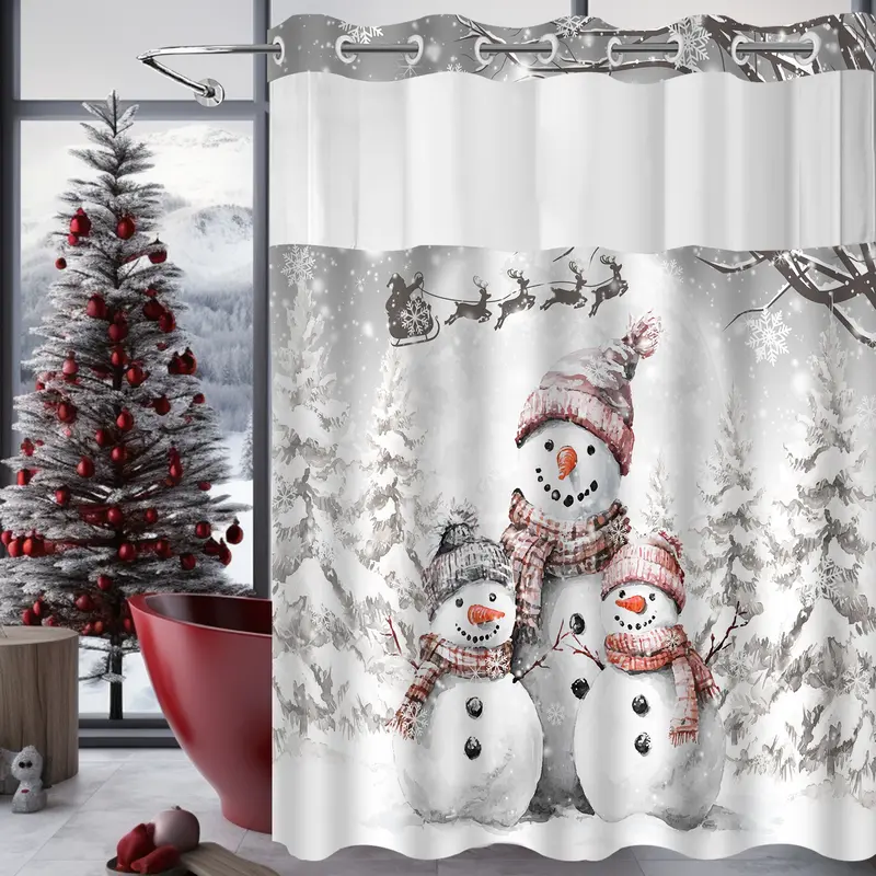 Christmas No Hook Shower Curtain Detachable, Machine Washable, Waterproof Lining，Suitable for bathroom and hotels 72‘‘*75’’