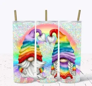 Rainbow Glitter Gnomes Tumbler