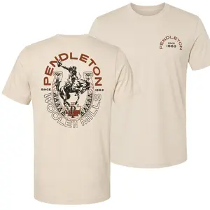 Pendleton Woolen Mills Rodeo T-Shirt, Ivory Cowboy Horseshoe Graphic Tee, Front Back Print Western Heritage Shirt, Gift for Men Women