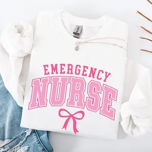 Emergency Nurse Sweatshirt, ER Nurse Gift, Nurse Bow Shirt, Emergency Department, ER Nurse Crewneck, Emergency Nurse Crewneck Sweater Women