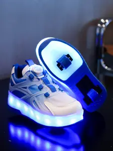 USB Charging LED Light Up Shoes, Breathable Mesh Kids Sneakers for Spring Summer Fall, Unisex Children Roller Skates Sports Shoes