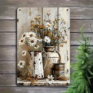 Bohemian Rustic Daisy Floral Metal Sign - 8x12 Inch Farmhouse Wall Decor, Perfect Cozy Gift for Nature Lovers & Kitchen Decor