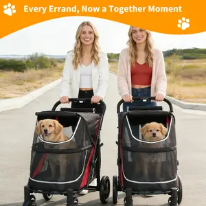 Large Dog Stroller for Extra Large Dogs, Pet Stroller with 11" All-Terrain Wheels, 360° Rotatable Front Wheels & Brakes, One-Step Fold, Dual Entry Doors for Senior Dogs, Orange/ Red