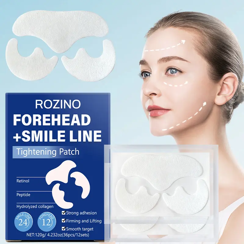ROZINO Forehead & Smile Line Tightening Patches - Firming, Lifting & Smoothing with Retinol, Peptides & Hydrolyzed Collagen, 36 Pcs / 12 Sets, 4.232oz / 120g