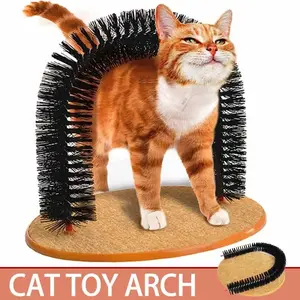 Cat Grooming Arch Toy with Self Grooming Brush & Scratching Pad – Interactive Cat Toy