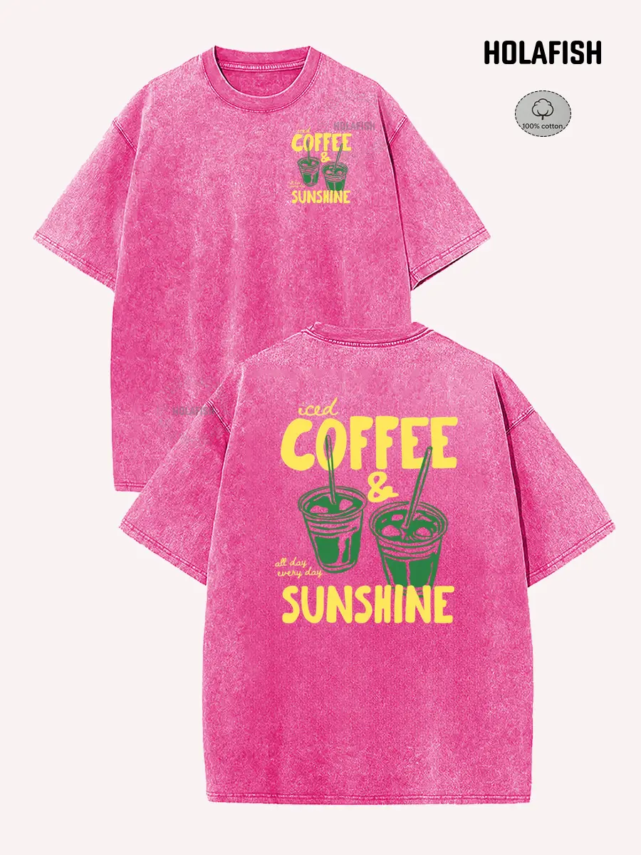 Holafish 2026 Summer New Iced Coffee And Sunshine Shirt, Iced Coffee Shirt, Coffee Lover Gifts, Vibes Shirt, Casual Tee Beach Outfits, Back To School Boho Tops Cotton Shirt For Summer 2026 Beach Trip Breathable Womens Tops Retro Streetwear