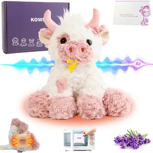 KOWSI AI Interactive Talking Highland Cow Plush – 1.4LB Microwavable Heatable Stuffed Animal with Tourmaline Lavender Heat Pad - 10" Educational STEM Toy to Language Learning Practice