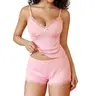 Avidlove Women Cami Pajama Set Sleepwear V Neck Lace Trim Short PJ Set Side Slit Nightwear S-XXL SpringStatements Elastic Silky Strap Breathable Womenswear Spaghetti Strap