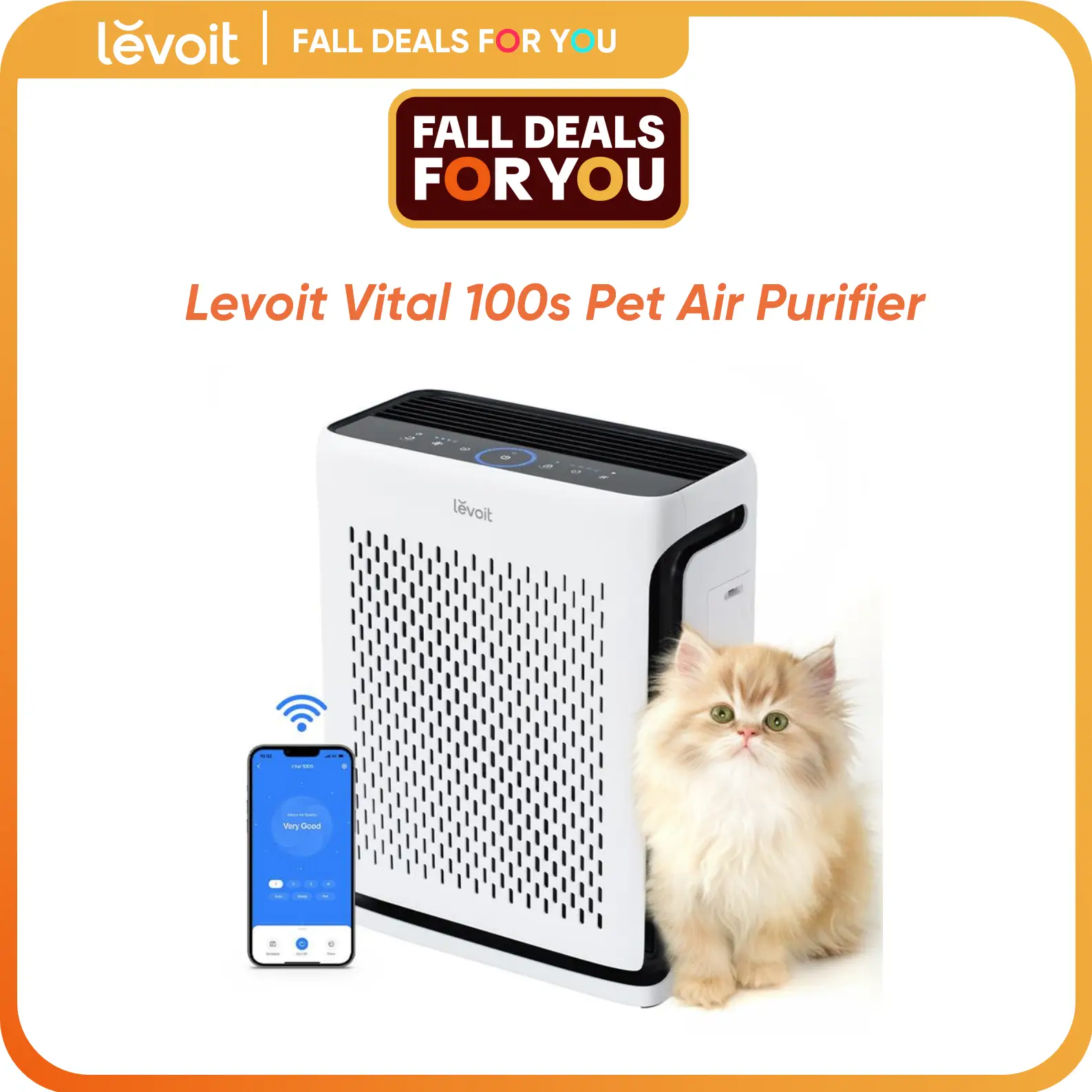 LEVOIT Vital 100S Pet Air Purifier for Home Large Room Bedroom Up to 1110 Ft² with Light Sensors, Smart WiFi, HEPA, Sleep Mode for Pets, Allergies, Du