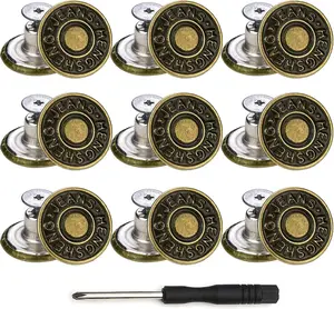 Jeans Buttons Replacement, Instant No Sew Buttons for Pants with Tool (Metallic, 20MM)
