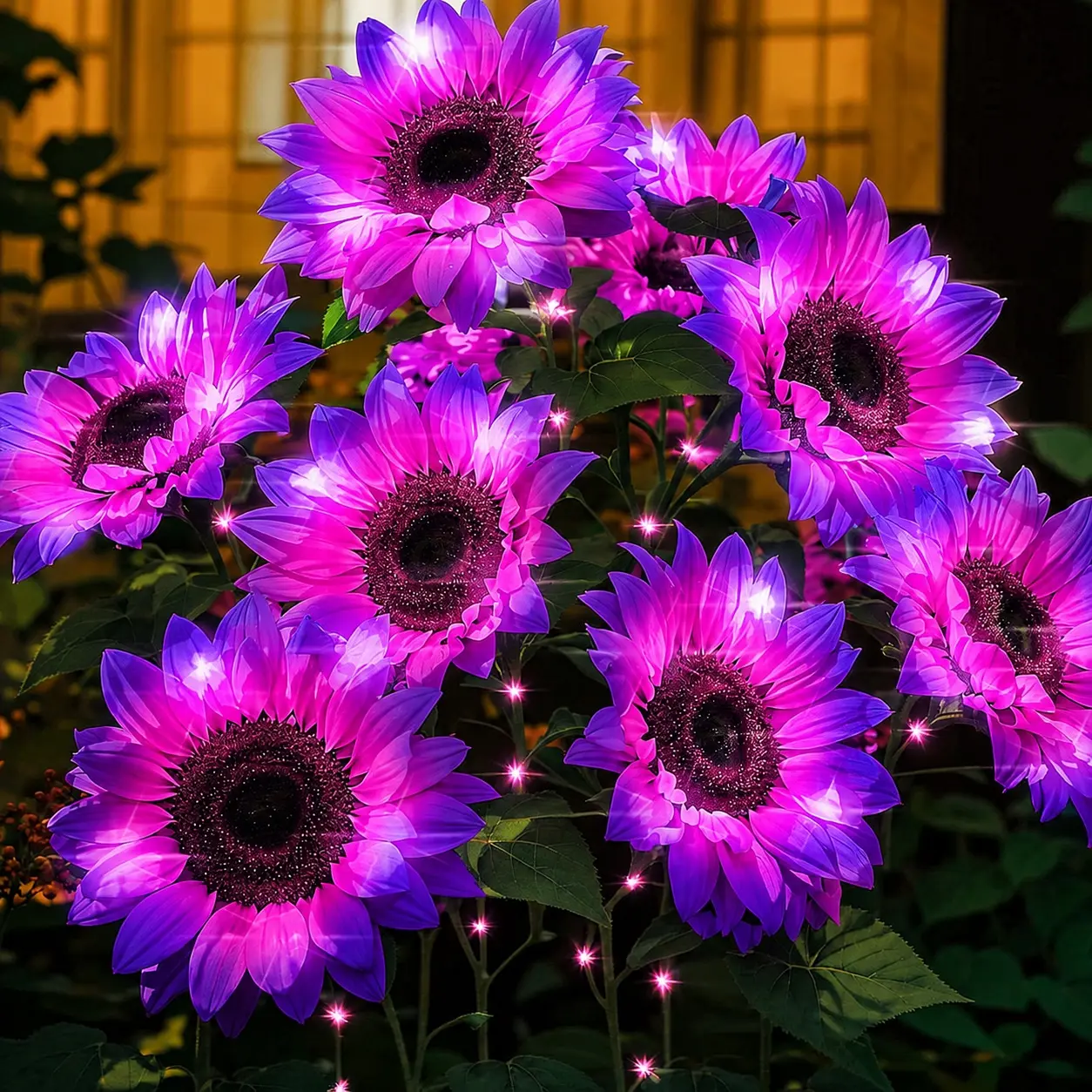 Purple Sunflowers with LED Lights - Upgraded 2PCS Solar Sunflower Garden Lights, 6 Sunflower-Shaped Lamps Each, IP65 Waterproof Auto On/Off, Solar Powered Outdoor Lights for Garden Patio Yard Decor & Gift