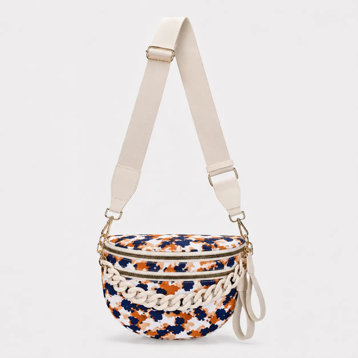 Women's Y2K Color Splash Printed Crossbody Waist Bag - Chunky Cream Chain Accent, Soft Adjustable Wide Shoulder Strap, Lightweight Multi-use Sling Fanny Pack for Daily Travel, Casual Streetwear
