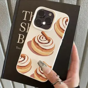 Cream Cinnamon Roll Pattern Phone Case, Full Body Protection Shockproof Tpu Cover, Fits iPhone 11/12/13/14/15/15 Pro/15 Plus/15/16/17 Pro Max