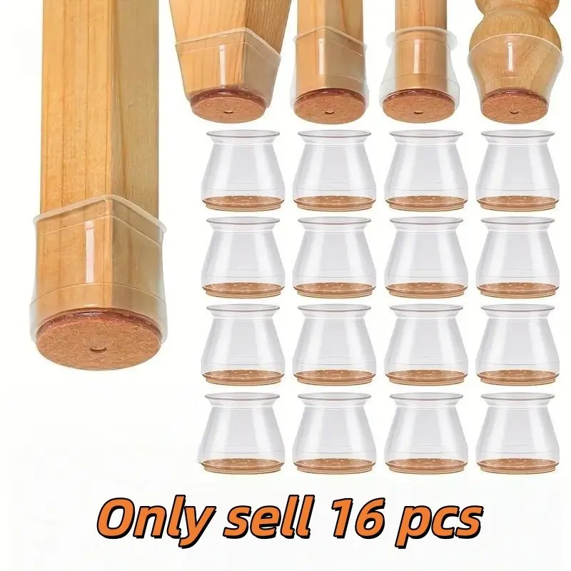 16pcs Transparent Silicone Furniture Hardware Parts Chair Leg Caps with Felt Pad, Versatile Protection Anti-Scratch Noise Reduction Floor Protectors, Easy Install for Home Office Use