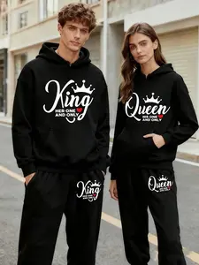 Couple's Casual 2-Piece Set Stylish printed hoodie and sweatpants Unisex fall/winter activewear Perfect for outdoor recreation and holiday wear Valentine's Day gift