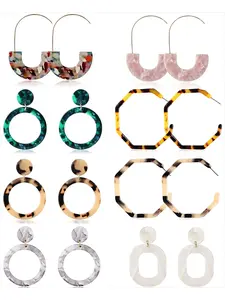 8 Pairs Fashionable Vintage Tortoiseshell Acrylic Earrings for Women Men Premium High-grade Resin Smooth Polished Surface Stunning Colorful Patterns Hypoallergenic Stainless Steel Hooks Lightweight Durable Highly Versatile Earrings