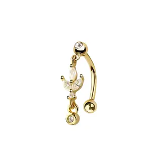 Dangling CZ Crystal Marquise Curved Eyebrow Barbell - 316L Stainless Steel