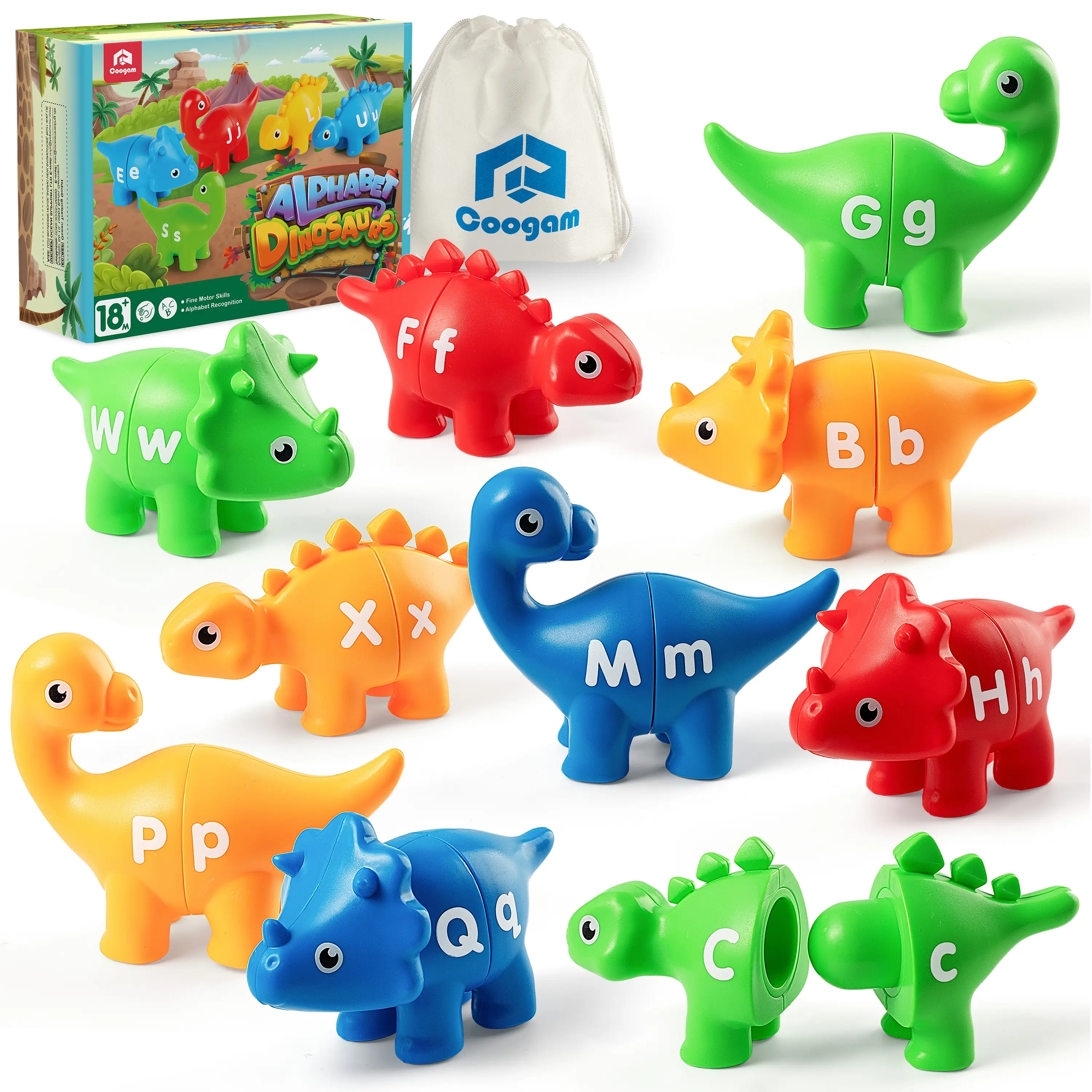 Coogam 26pcs Alphabet Matching Toy, Double-Sided Letters Fine Motor Skill Dino Toy for Kids Unisex Animals & Nature Language Toys