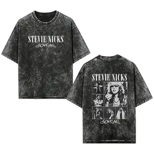 [EOVCAU]Vintage Steviie Nicks Tour Graphic acid wash Short Sleeve T-Shirt, Retro Stevie World Tour T-Shirt,Unisex Cotton Crewneck Women's Tops，Don't Be a Lady Be a Legend Tshirt,Summer country concert outfits,Unique Music Fan Gift