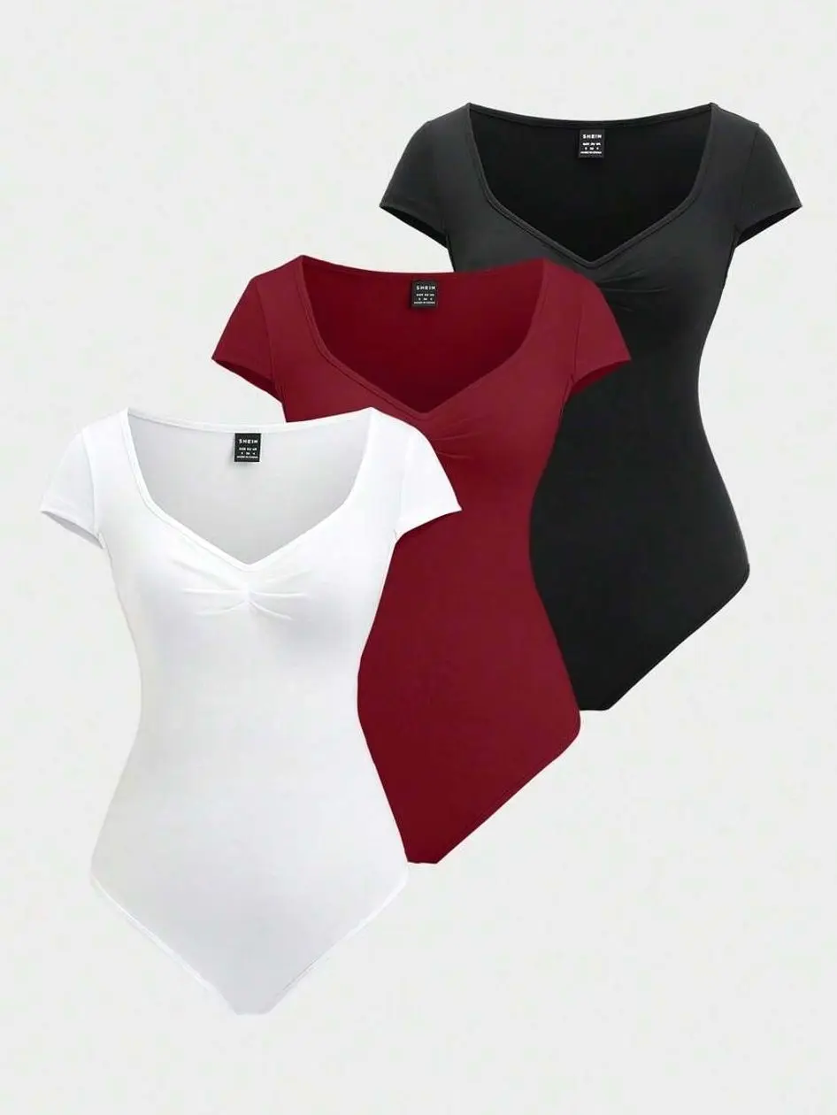 Women's Solid Color Sleeveless Stretch Bodysuit Set - Casual Daily Wear Top for Summer, Travel