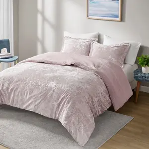 Intelligent Design ID10-2270 90 x 90 x 1 in. Mira Crushed Velvet Sherpa Reversible Comforter Set, Lavender - Full & Queen Size