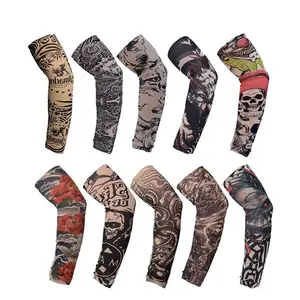 Tattoo Pattern Cooling Arm Sleeves – 10 Pairs UV Protection Ice Silk Arm Covers for Men and Women, Outdoor Sports Cycling Running Driving Fitness Accessories
