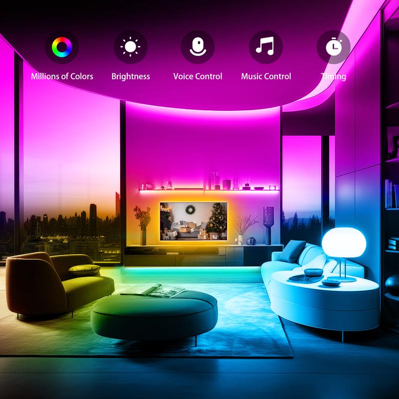 100FT 50FT WiFi Led Strip Lights Smart Led Light Strip Work with Alexa & Google Assistant RGB Music Sync Color Changing Led Light for Bedroom Decors