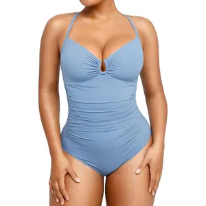 Womens One Piece Swimsuits Tummy Control Bathing Suit with Ruched Waist U-Ring Shapewear Slimming Swimwear for Beach Vacation