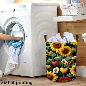 1 Piece Soothing Sunflower Heart Laundry Basket, Bedroom Clothing and Toy Storage Organizer Basket