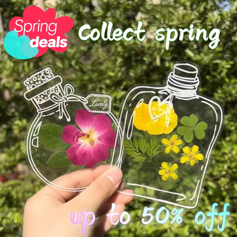 Spring 40Pcs DlY Bookmarks, Transparent Dried FlowerSpring Bookmarks, Handmade Dried FlowerBookmarks,Flower Bookmarks Maker, HandmadeDlY Transparent B