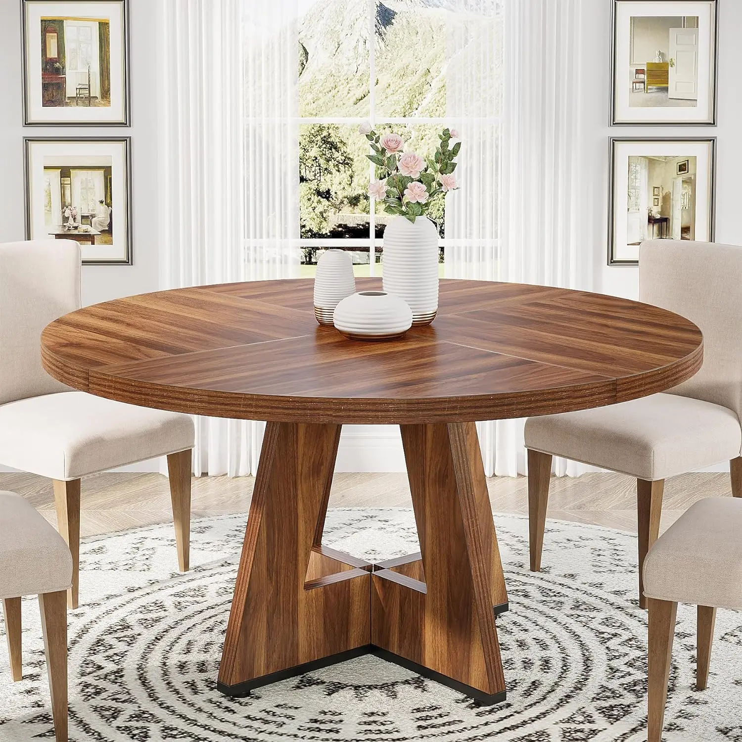 Tribesigns Round Dining Table for 4-6, 47" Round Office Table with Wooden Pedestal Base, Modern Farmhouse Round Kitchen Table for Breakfast Nook,Kitchen, Living Room(Table Only)