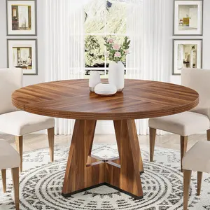 [Summervibes] Tribesigns 47 Inch Round Dining Table for 4 - High-Quality Engineered Wood, Easy to Clean, Waterproof, Durable,Chair Not Included Pedestal Tabletop Mode