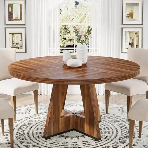 Tribesigns Round Dining Table for 4, 47" Round Office Table with Wooden Pedestal Base, Modern Farmhouse Round Kitchen Table for Breakfast Nook,Kitchen, Living Room(Table Only)