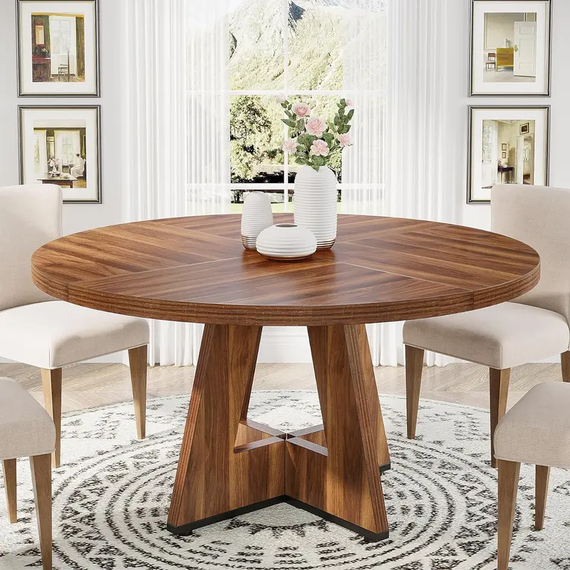 Tribesigns Round Dining Table for 4, 47" Round Office Table with Wooden Pedestal Base, Modern Farmhouse Round Kitchen Table for Breakfast Nook,Kitchen, Living Room(Table Only)
