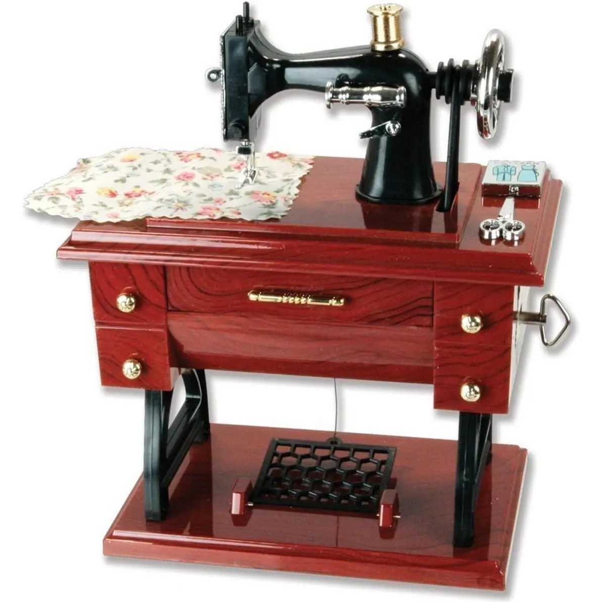Vintage Mini Sewing Machine-Style Plastic Music Box, Home Decor Desk Table Ornament with Spool Mouse That Spins with Music, Kid Gift Toy for Home Supplies, Spool Mouse Spins With Music