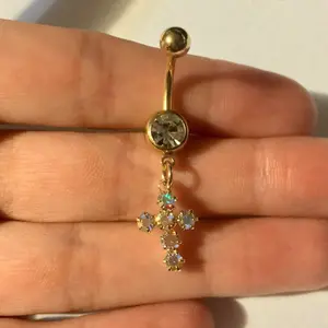 Rainbow Rhinestone Cross Belly Button Ring