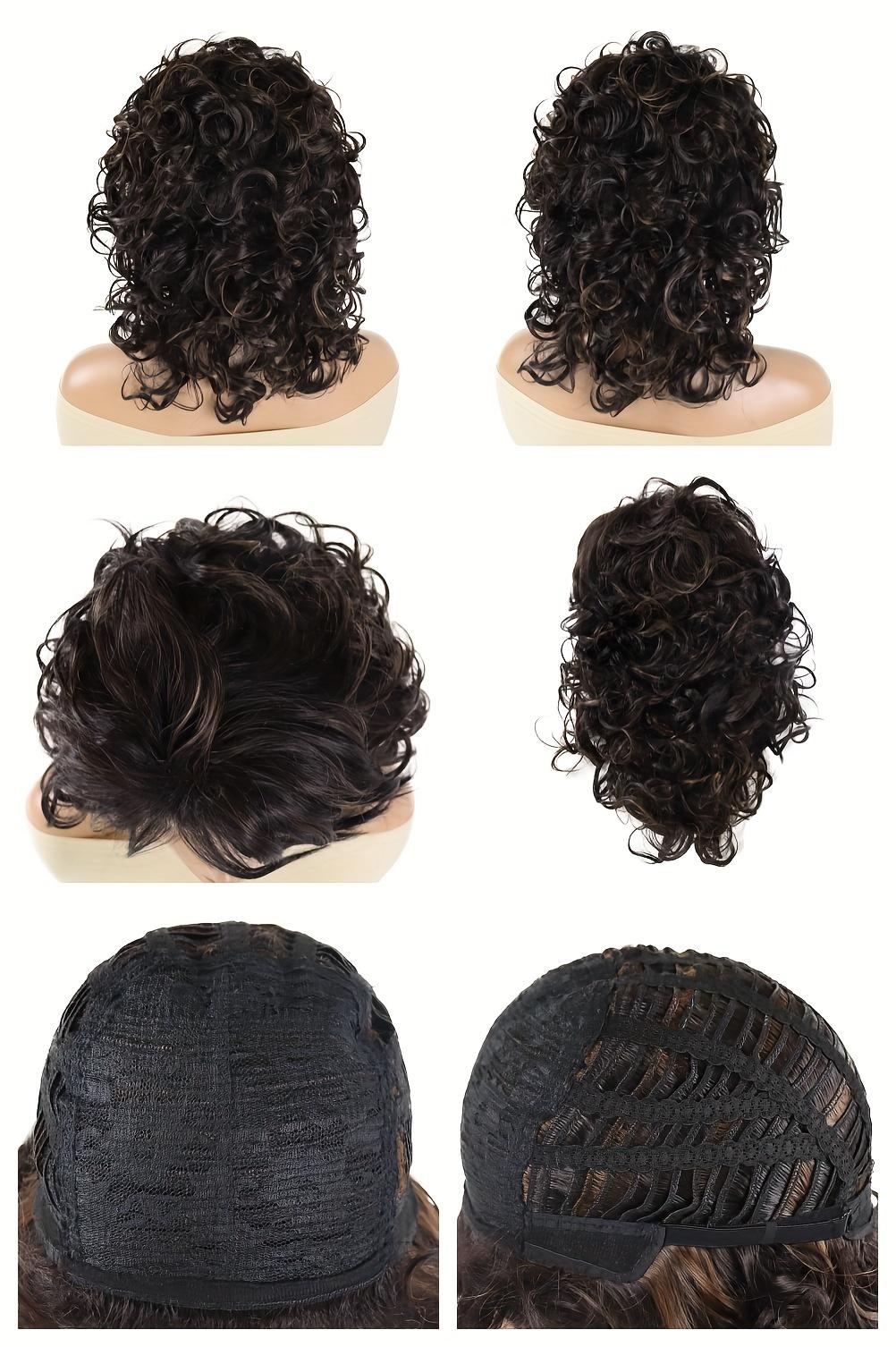 GNIMEGIL Elegant Curly Wave Wig for Women - High Temperature Fiber, Rose Net Cap, 100% Density, Vintage Mid-Length Style, Suitable for All People