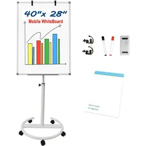 Mobile Easel Whiteboard 28 × 40 Inches Adjustable Height Rolling Whiteboard on Wheels Portable Dry Erase Board Stand Easel Flipchart with Paper Pad