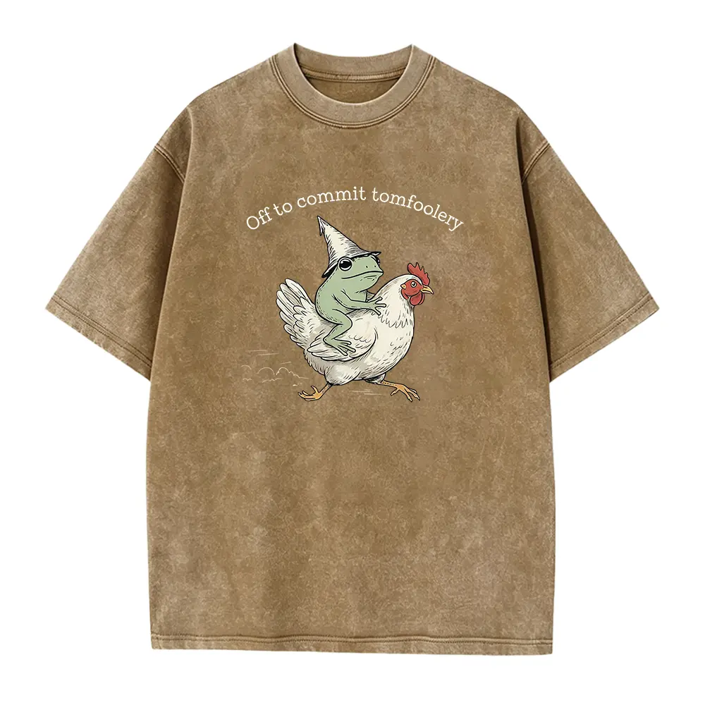 Off to Commit Tomfoolery T-Shirts, Frog Riding Chicken Tee, Sarcastic Graphic Tee
