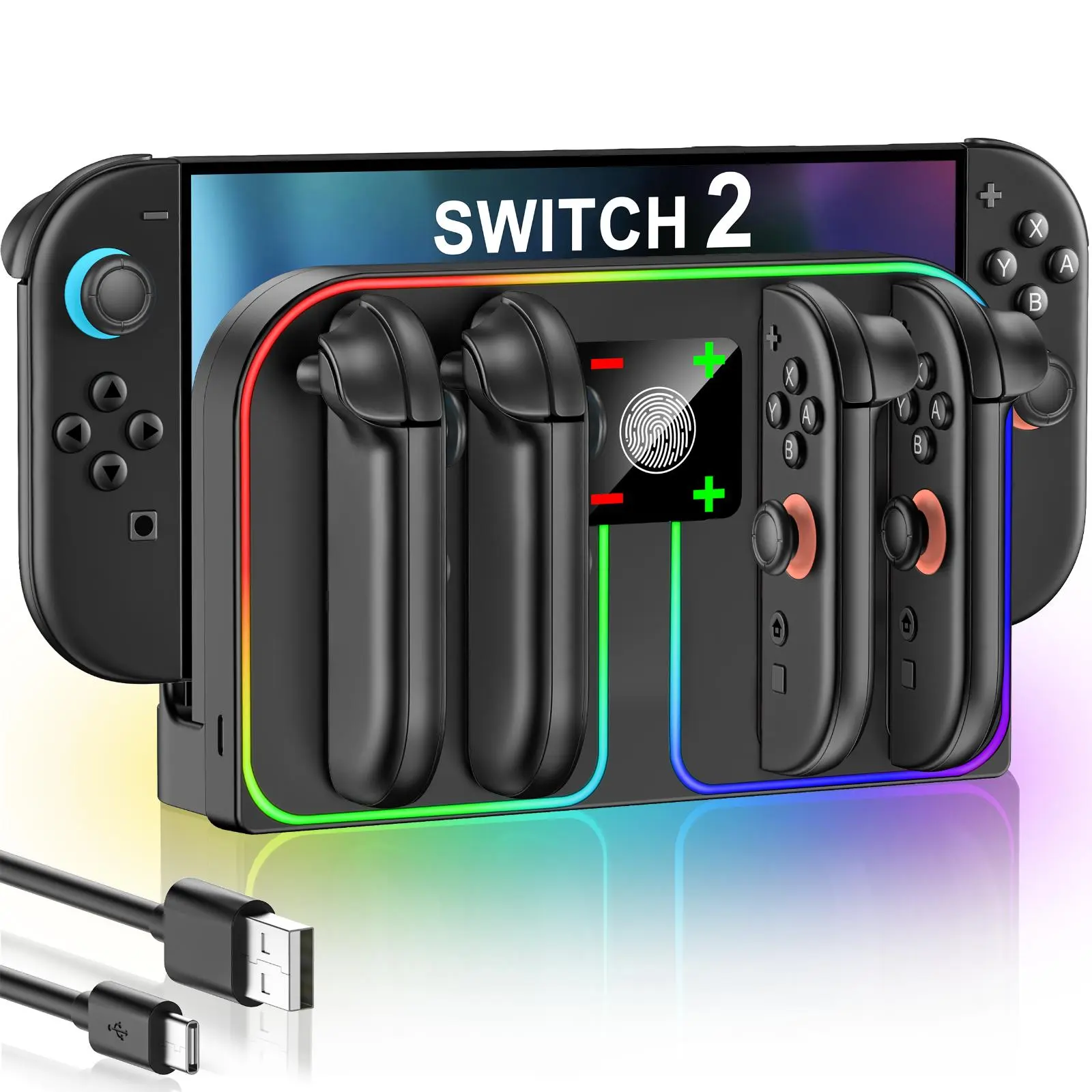 BEBONCOOL Controller Charging Dock for Nintendo Switch 2 - 4 JoyCon Charger, Lights, Accessories, Button, Clip, Magnetic Gaming Console Accessory