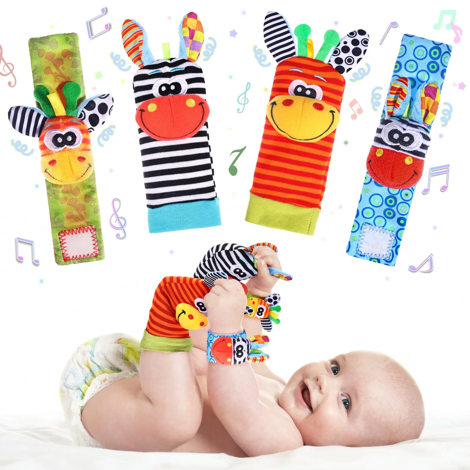 Baby Rattle Toy Set with Wristband, Rattle Socks - Unisex Baby Sound Toys for 0-12 Months Newborns, 3-6 Months Toddlers, Christmas Gifts