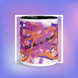 DJ A-a-Ron Ceramic Coffee Mug 11 oz Colorful Inside & Rim Reusable Washable Dishwasher Safe Drinkware Cup Reuse Tea